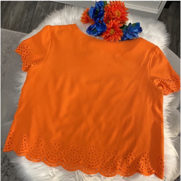 Orange Short Sleeved Top With Laser Cutout Accent Sz MED - Picture 5 of 6